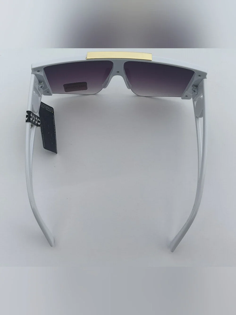 True Religion White Shield Sunglasses with Gold Accent and Purple Gradient Lens